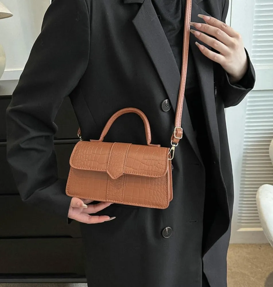 Womens Retro Shoulder Crossbody Bag PU Leather Purse Small Totes Handbag Casual Satchel with Crocodile Pattern
