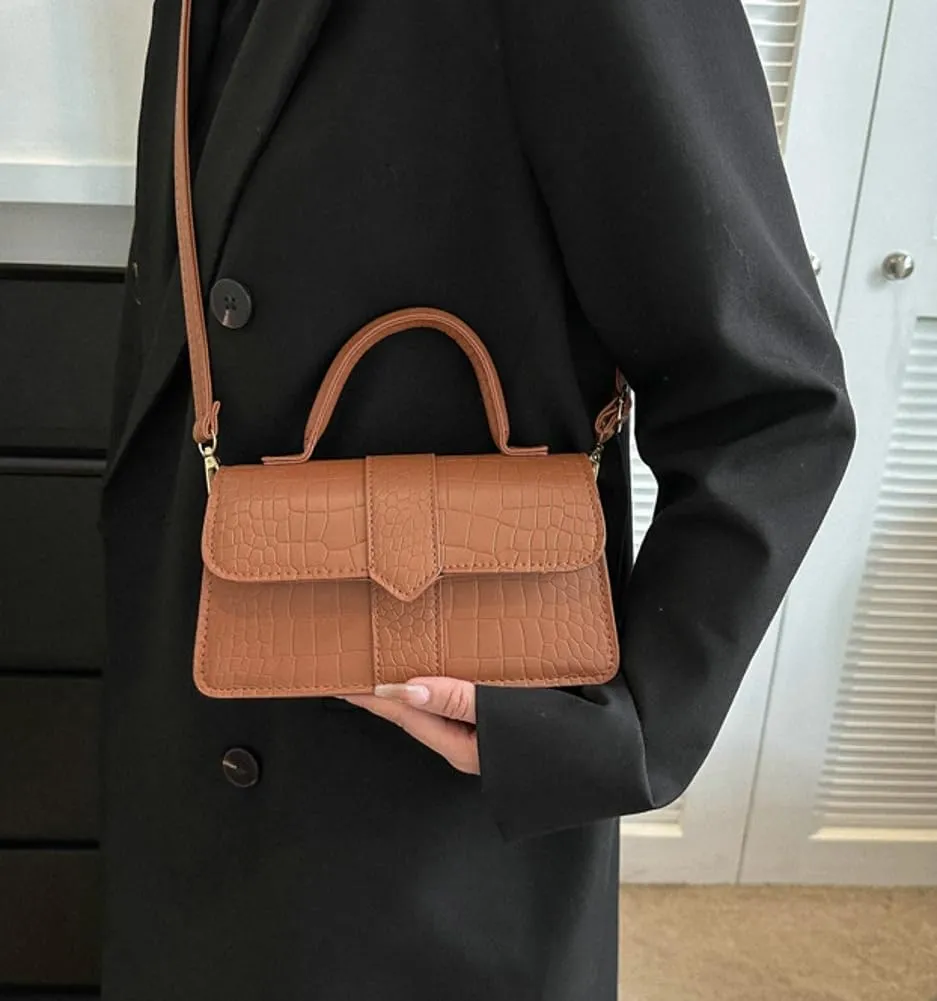 Womens Retro Shoulder Crossbody Bag PU Leather Purse Small Totes Handbag Casual Satchel with Crocodile Pattern
