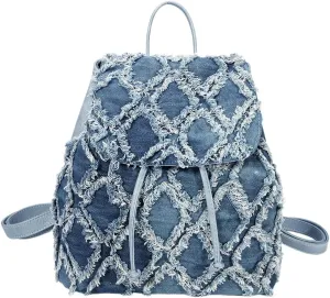 Women's Small Denim Backpack Tie-dyeing Quilted Distressed Mini Daypack
