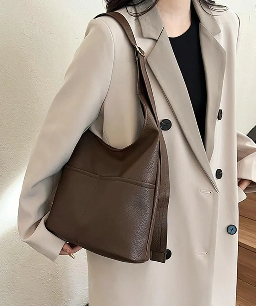 Women's Soft PU Leather Shoulder Crossbody Bag Large Bucket Totes Fashion Handbag Purse Top Handle Bag
