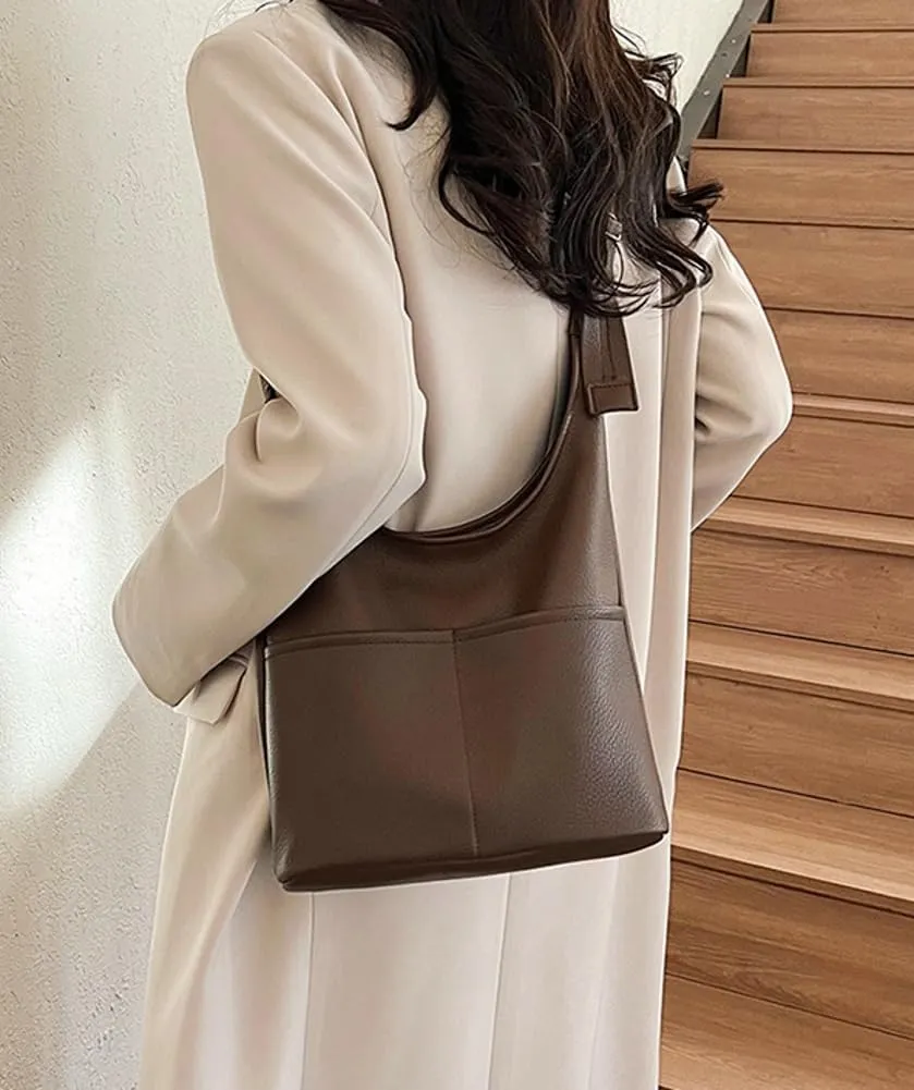 Women's Soft PU Leather Shoulder Crossbody Bag Large Bucket Totes Fashion Handbag Purse Top Handle Bag