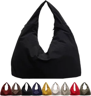 Women's Solid Color Textured Draped Tote Bag, Large Capacity Minimalist Versatile Shoulder Hobo Bag Travel Sport