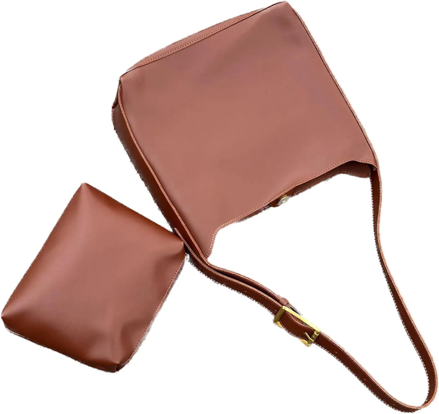Women's Solid Color Tote Bag Two-Piece Set, Fashionable Bucket Large Capacity Casual Two-Piece Shoulder Messenger Bag