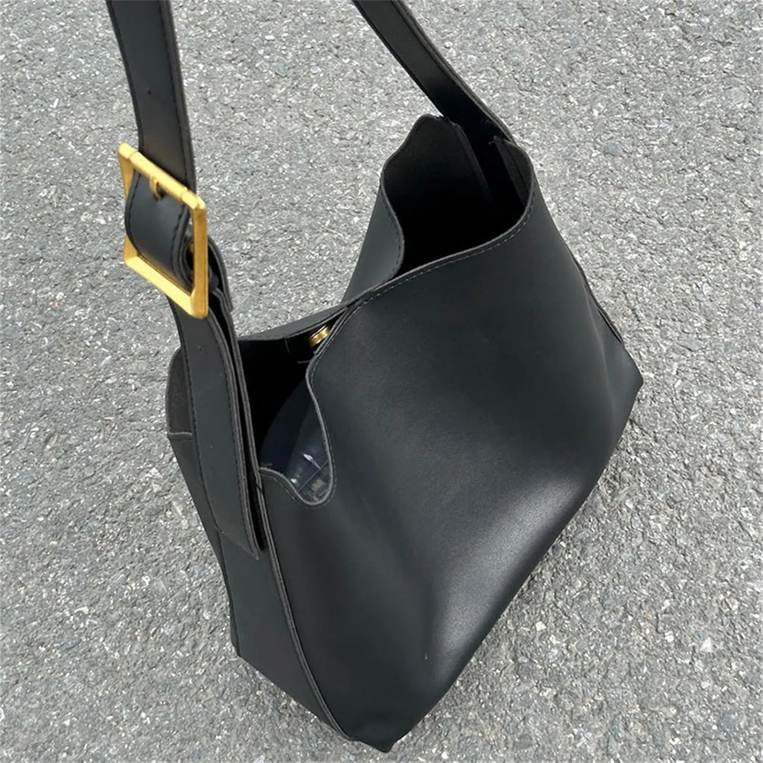 Women's Solid Color Tote Bag Two-Piece Set, Fashionable Bucket Large Capacity Casual Two-Piece Shoulder Messenger Bag