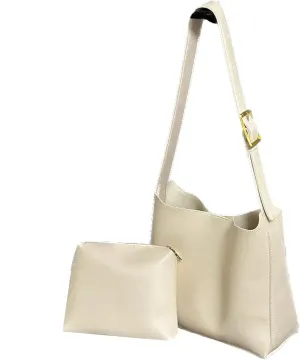 Women's Solid Color Tote Bag Two-Piece Set, Fashionable Bucket Large Capacity Casual Two-Piece Shoulder Messenger Bag