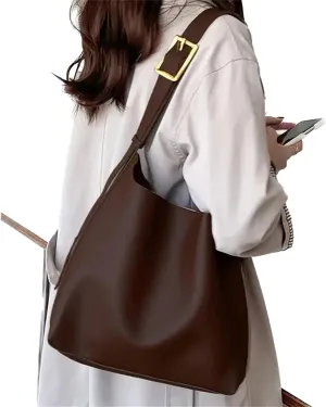 Women's Solid Color Tote Bag Two-Piece Set, Fashionable Bucket Large Capacity Casual Two-Piece Shoulder Messenger Bag