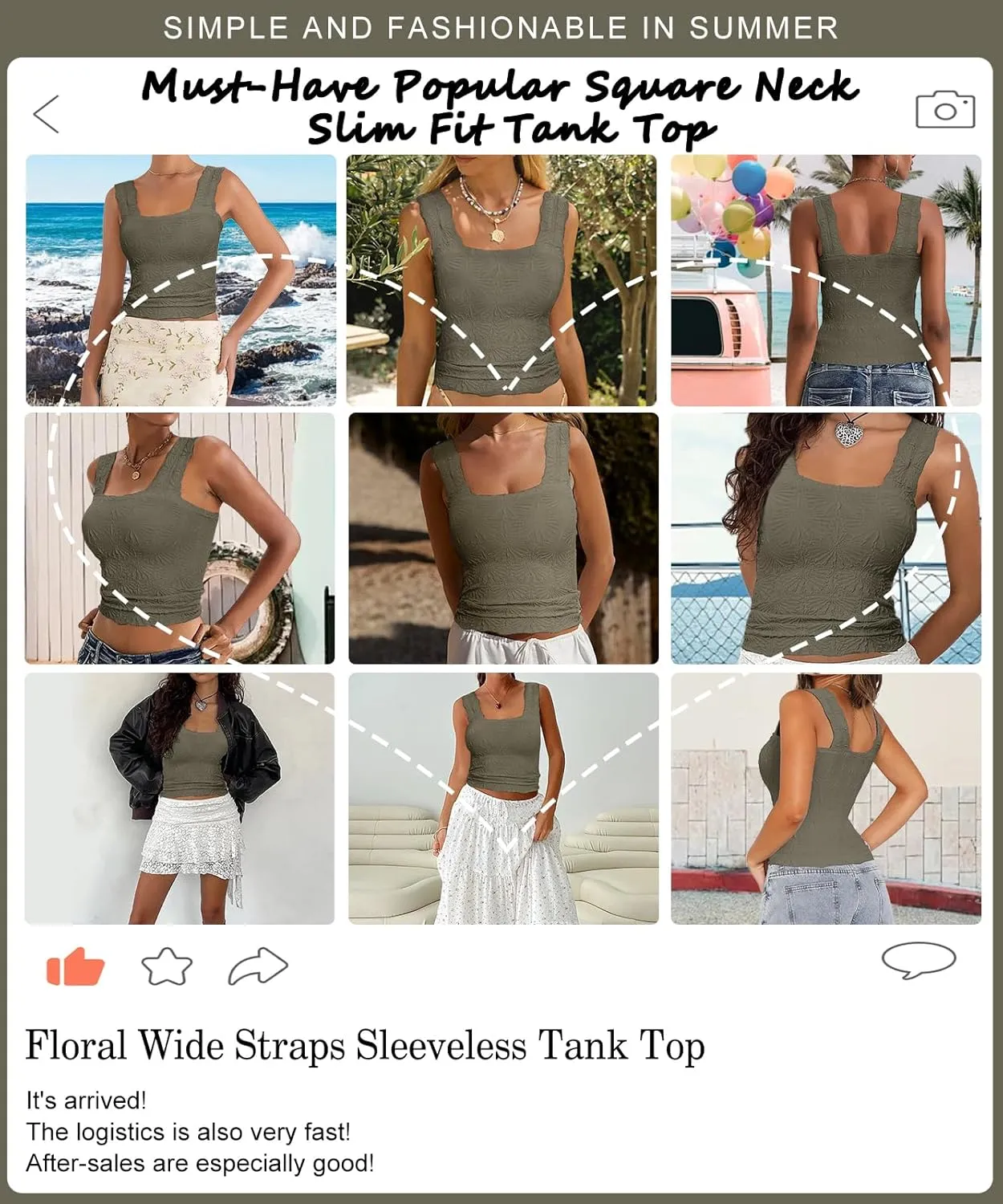 Women’s Square Neck Wide Strap Flower Cropped Tank Top Backless Lettuce Trim Slim Fit Love Letter Cami Vest