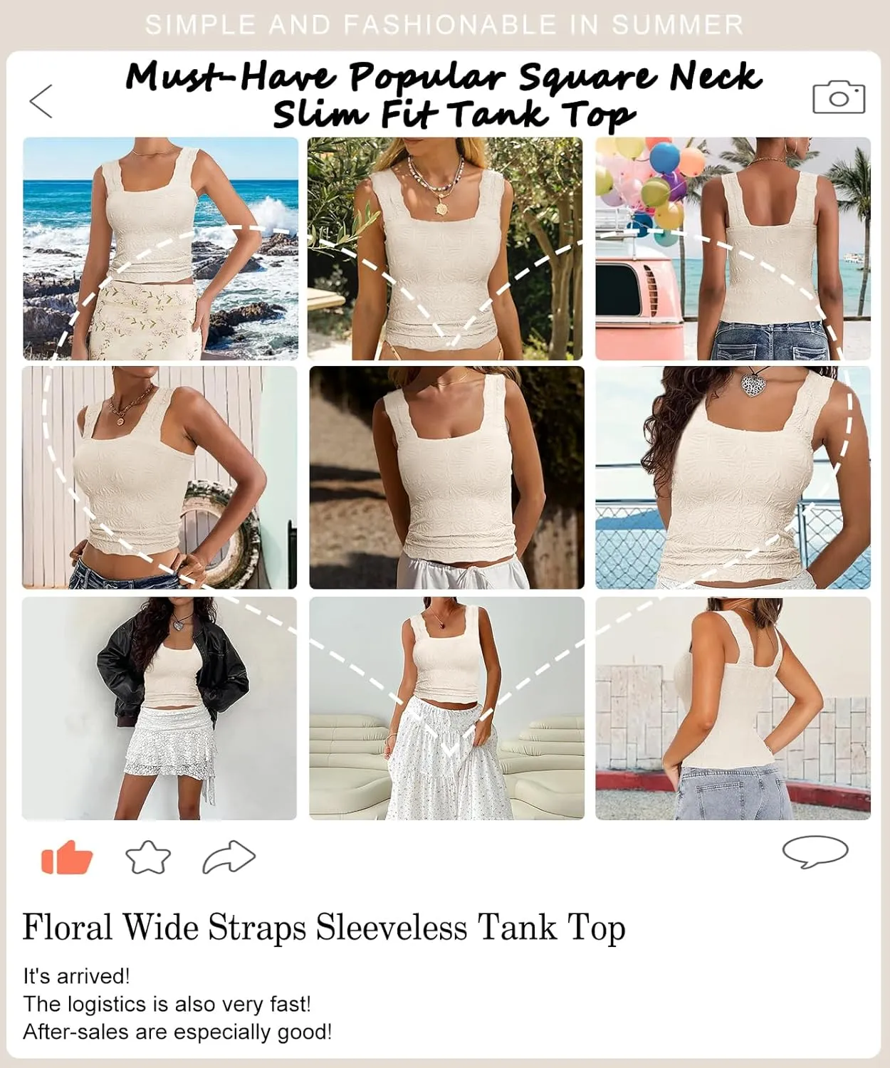Women’s Square Neck Wide Strap Flower Cropped Tank Top Backless Lettuce Trim Slim Fit Love Letter Cami Vest
