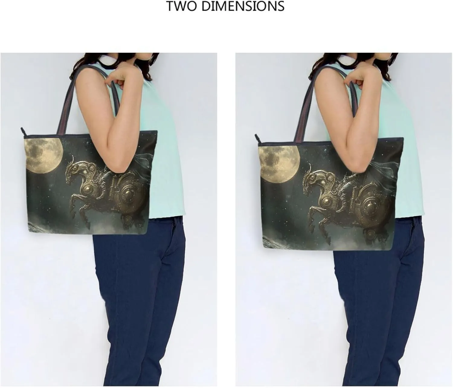 Women's Tote Bag Steampunk Knight Print, Large Capacity Zipper Shoulder Bag Handbag Reusable Grocery Bag Large