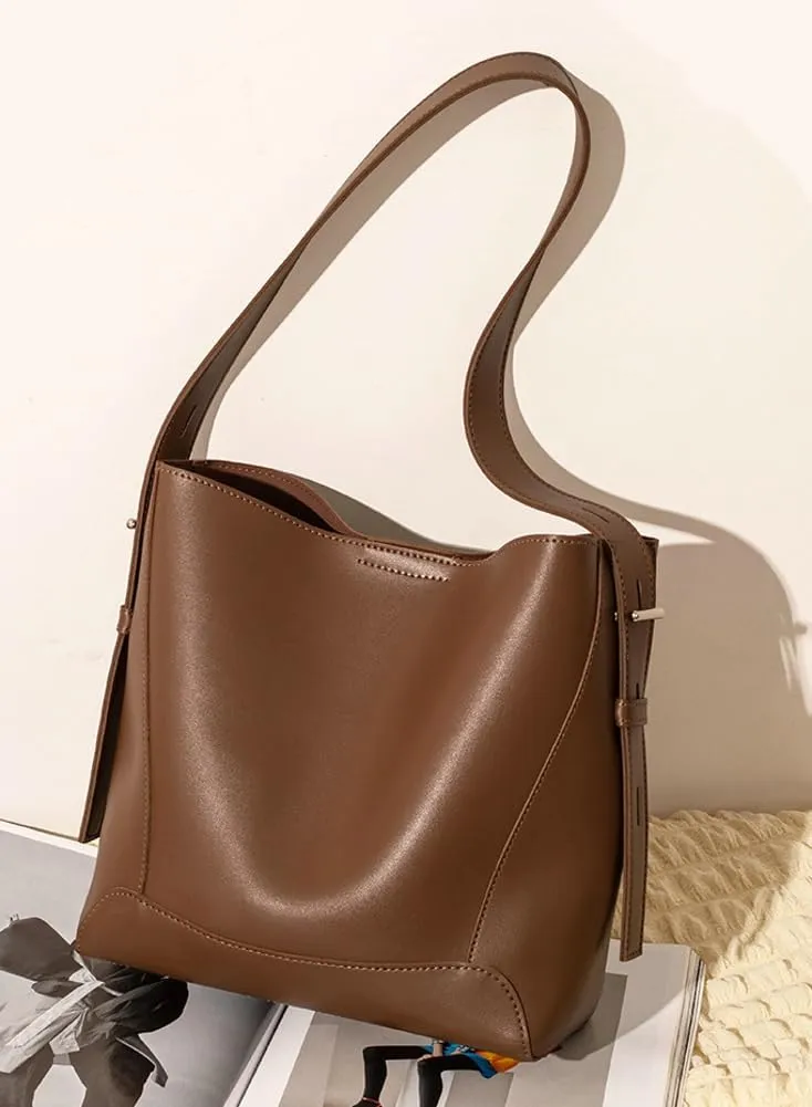 Women's Trendy Shoulder Crossbody Bag Vegan Leather Bucket Purse Large Totes Soft Handbag Top Handle Satchel