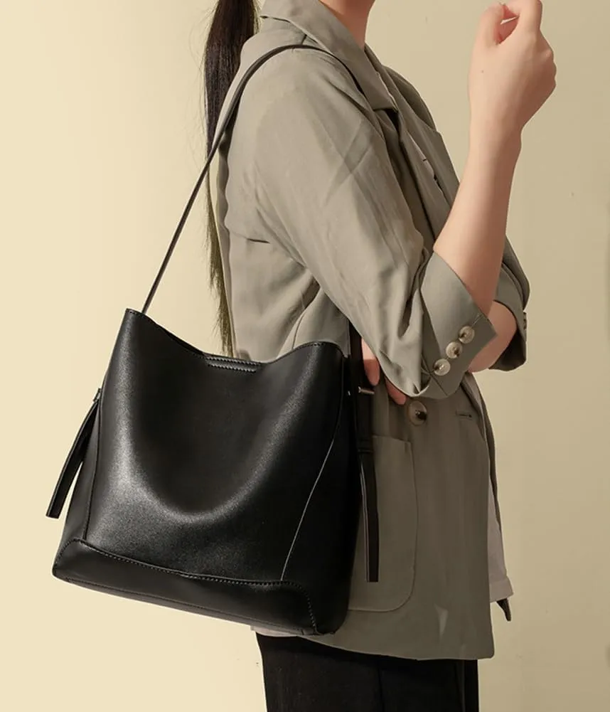 Women's Trendy Shoulder Crossbody Bag Vegan Leather Bucket Purse Large Totes Soft Handbag Top Handle Satchel