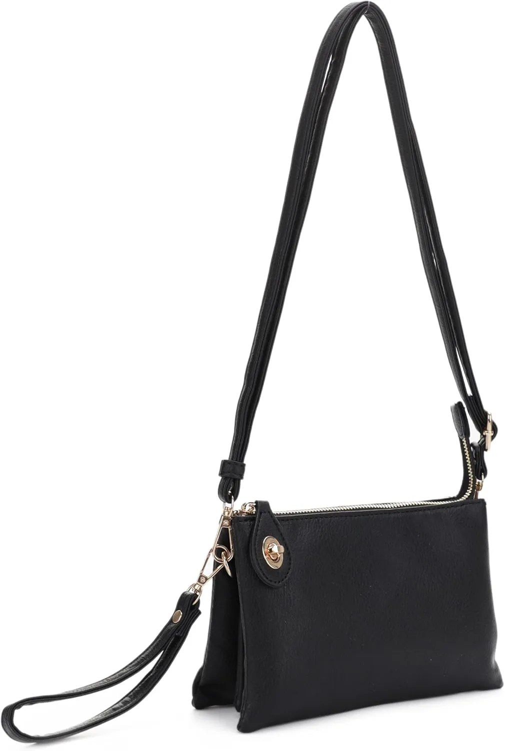 Women's Turn Lock Closure Wristlet Clutch and Crossbody, Multiple Compartment