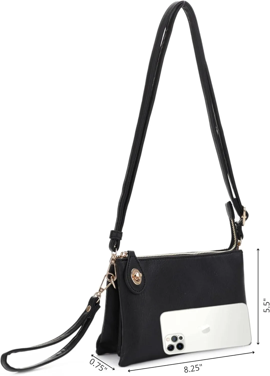 Women's Turn Lock Closure Wristlet Clutch and Crossbody, Multiple Compartment