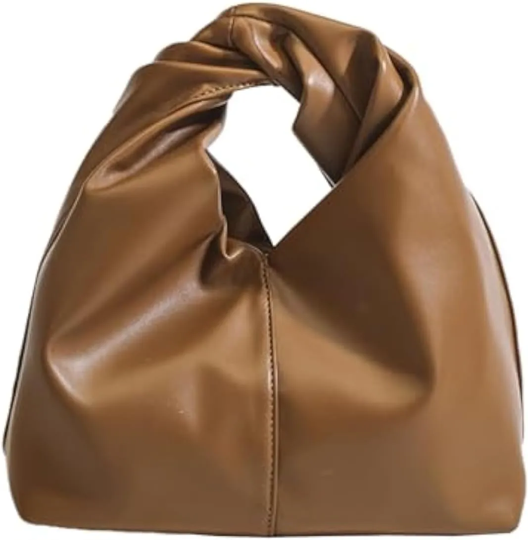 Women's Twist Top Magnetic Closure Ruched Cloud Handbag Soft Leather Y2K Hobo Evening Bags for Shopping Traveling Dating (Brown)