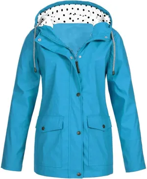 Womens Waterproof Rain Jacket Hooded Solid Women Coat Rain Raincoat Women's Coat for Hiking Travel Outdoor
