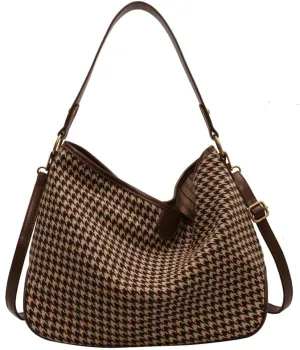 Women's Woven Shoulder Crossbody Bag Fashion Checkered Large Totes Casual Handbag Top Handle Purse