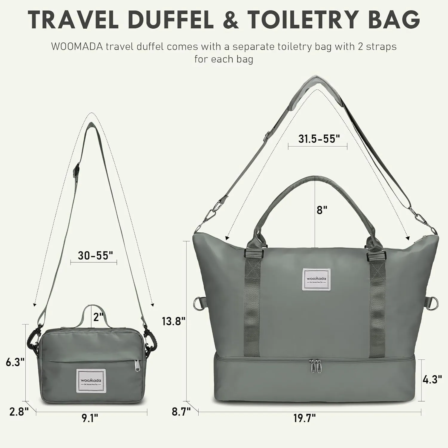 WOOMADA Weekender Bag for Women,Travel Carry On Bag with Shoe Compartment, Hospital Mom Bag for Labor and Delivery, Overnight Travel Duffle Bag with Toiletry Bag(army green)