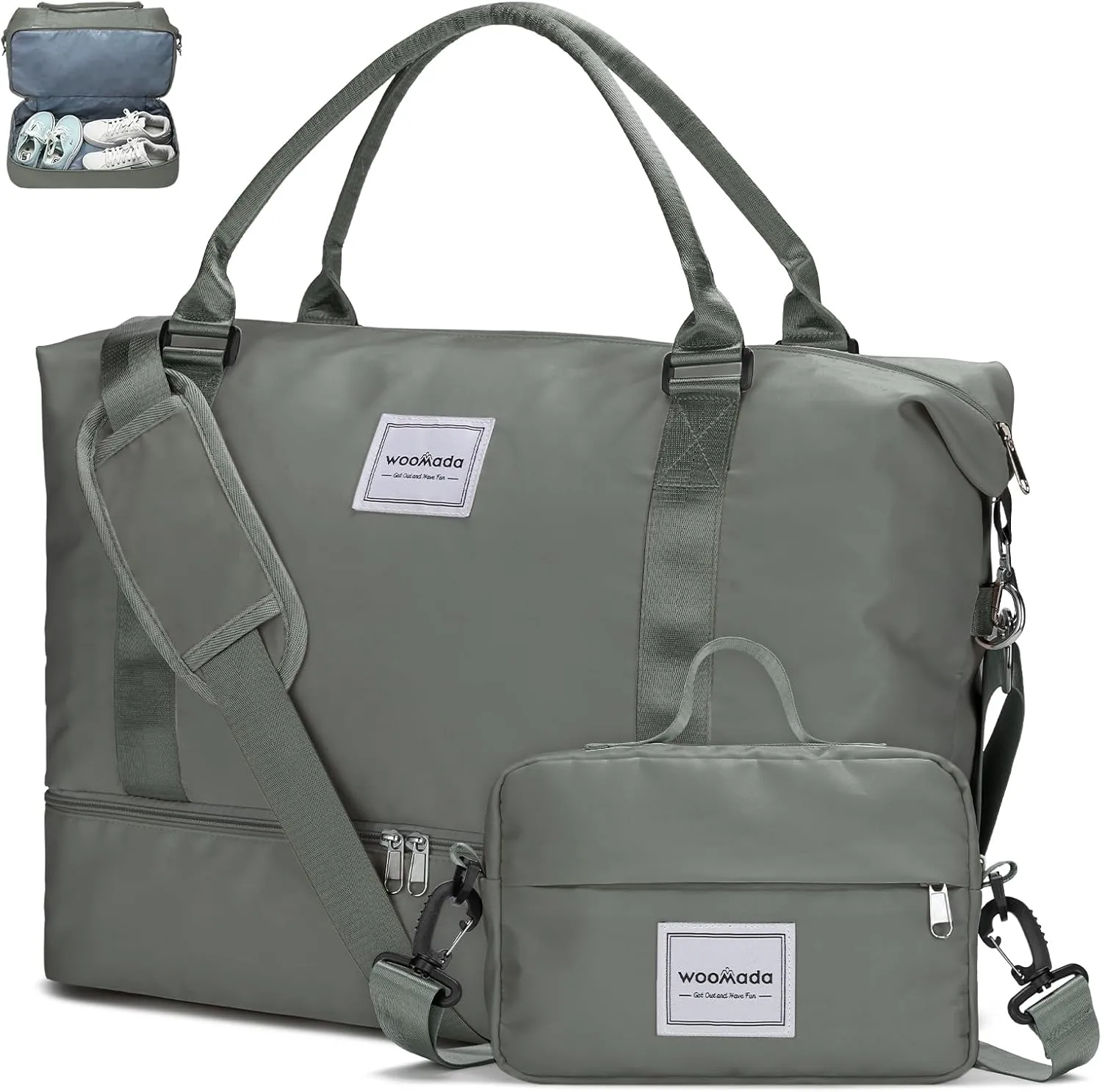WOOMADA Weekender Bag for Women,Travel Carry On Bag with Shoe Compartment, Hospital Mom Bag for Labor and Delivery, Overnight Travel Duffle Bag with Toiletry Bag(army green)