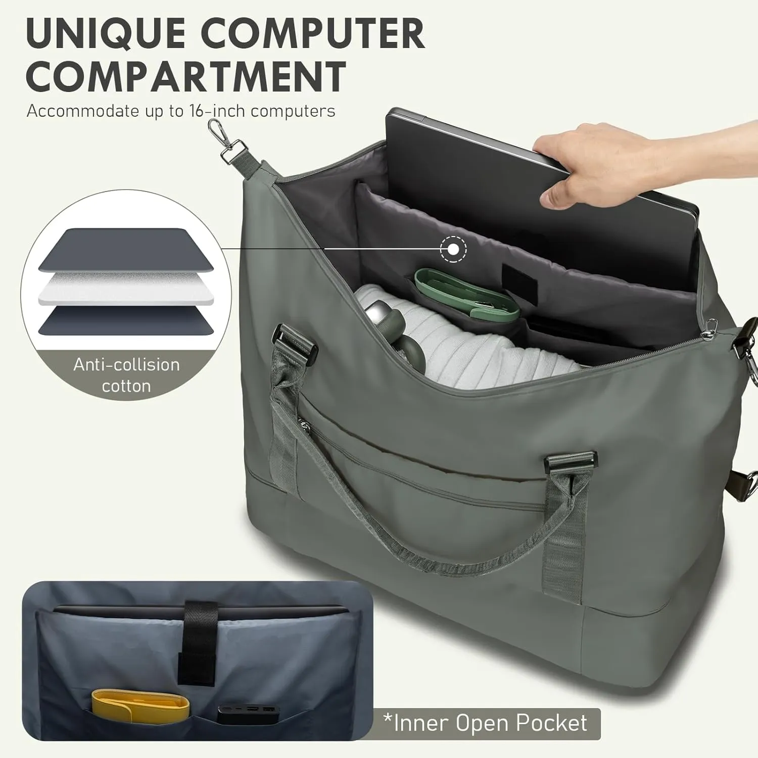 WOOMADA Weekender Bag for Women,Travel Carry On Bag with Shoe Compartment, Hospital Mom Bag for Labor and Delivery, Overnight Travel Duffle Bag with Toiletry Bag(army green)