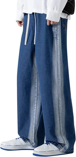 Work Long Trousers Jeans Pants Pocket Drawstring Waist Solid Color Slim Toe Jeans Taper Jean Men's Straight Fit