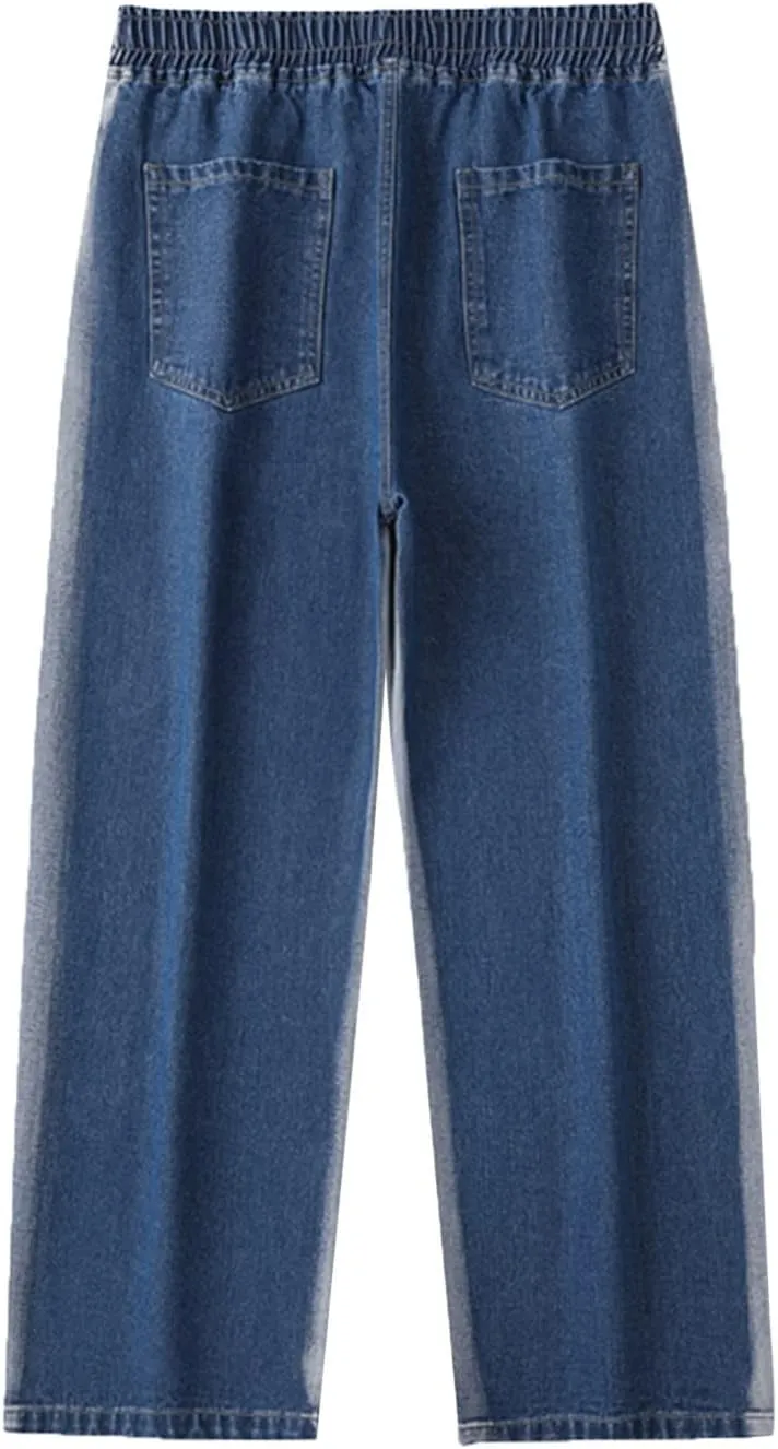 Work Long Trousers Jeans Pants Pocket Drawstring Waist Solid Color Slim Toe Jeans Taper Jean Men's Straight Fit