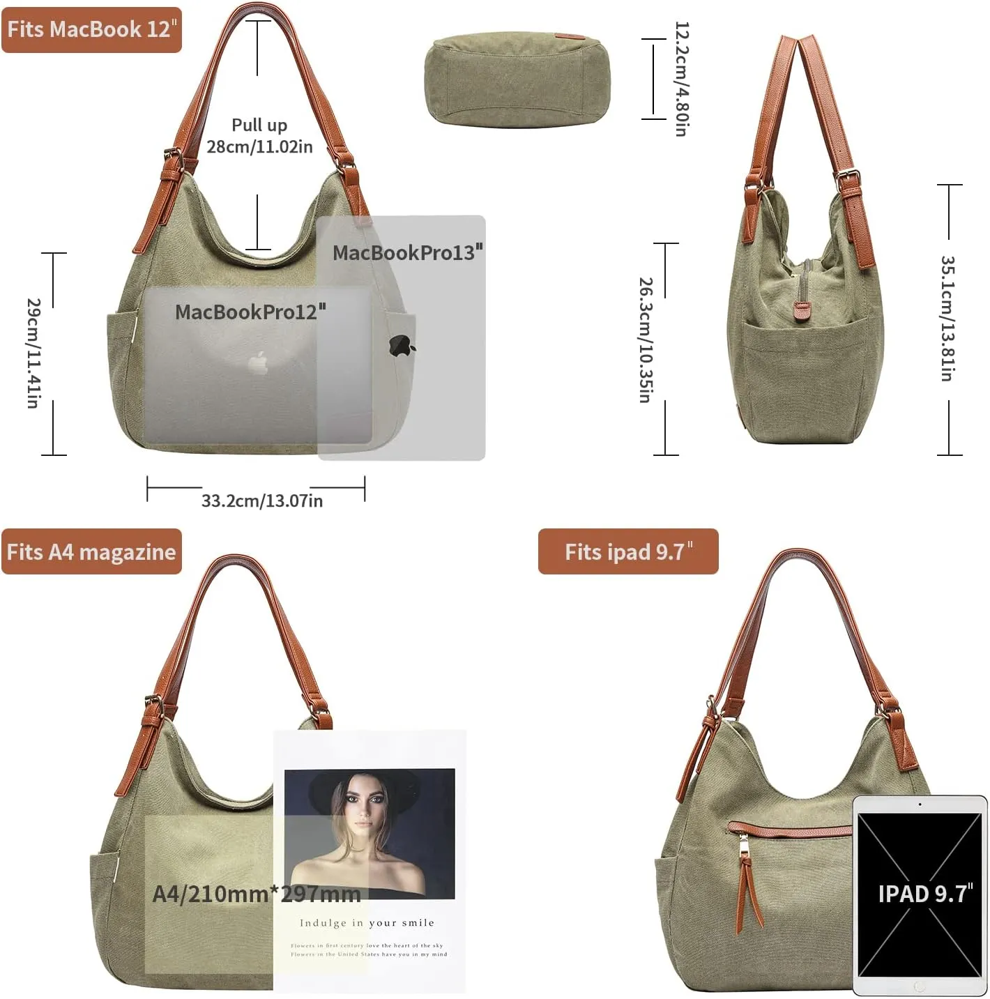 Worldlyda Women Canvas Hobo Purse Multi Pocket Tote Shopper Shoulder Bag Casual Top Handle handbag with Embroidery Ethnic