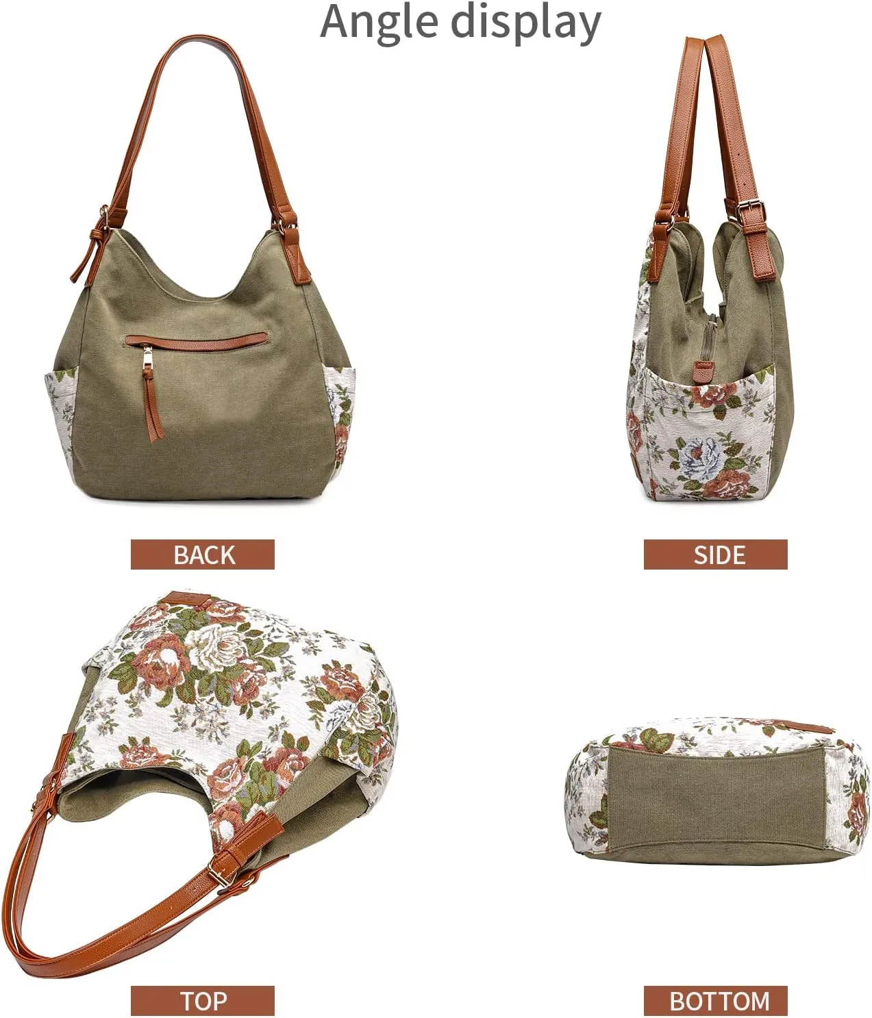 Worldlyda Women Canvas Hobo Purse Multi Pocket Tote Shopper Shoulder Bag Casual Top Handle handbag with Embroidery Ethnic