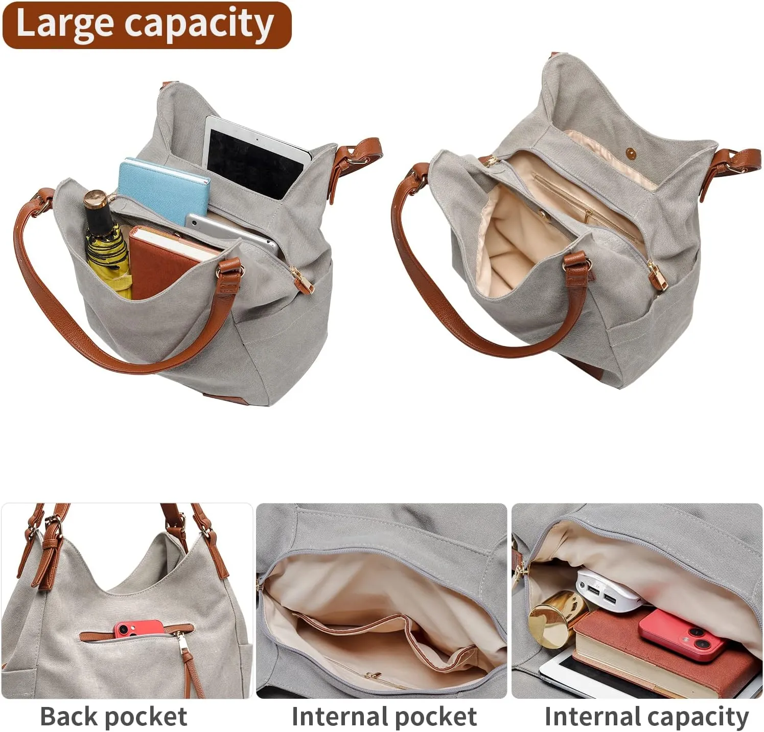 Worldlyda Women Canvas Hobo Purse Multi Pocket Tote Shopper Shoulder Bag Casual Top Handle handbag with Embroidery Ethnic