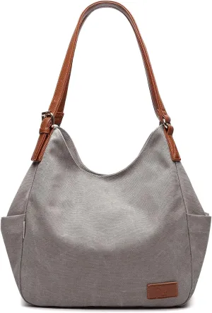 Worldlyda Women Canvas Hobo Purse Multi Pocket Tote Shopper Shoulder Bag Casual Top Handle handbag with Embroidery Ethnic