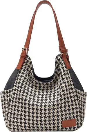 Worldlyda Women Canvas Hobo Purse Multi Pocket Tote Shopper Shoulder Bag Casual Top Handle handbag with Embroidery Ethnic
