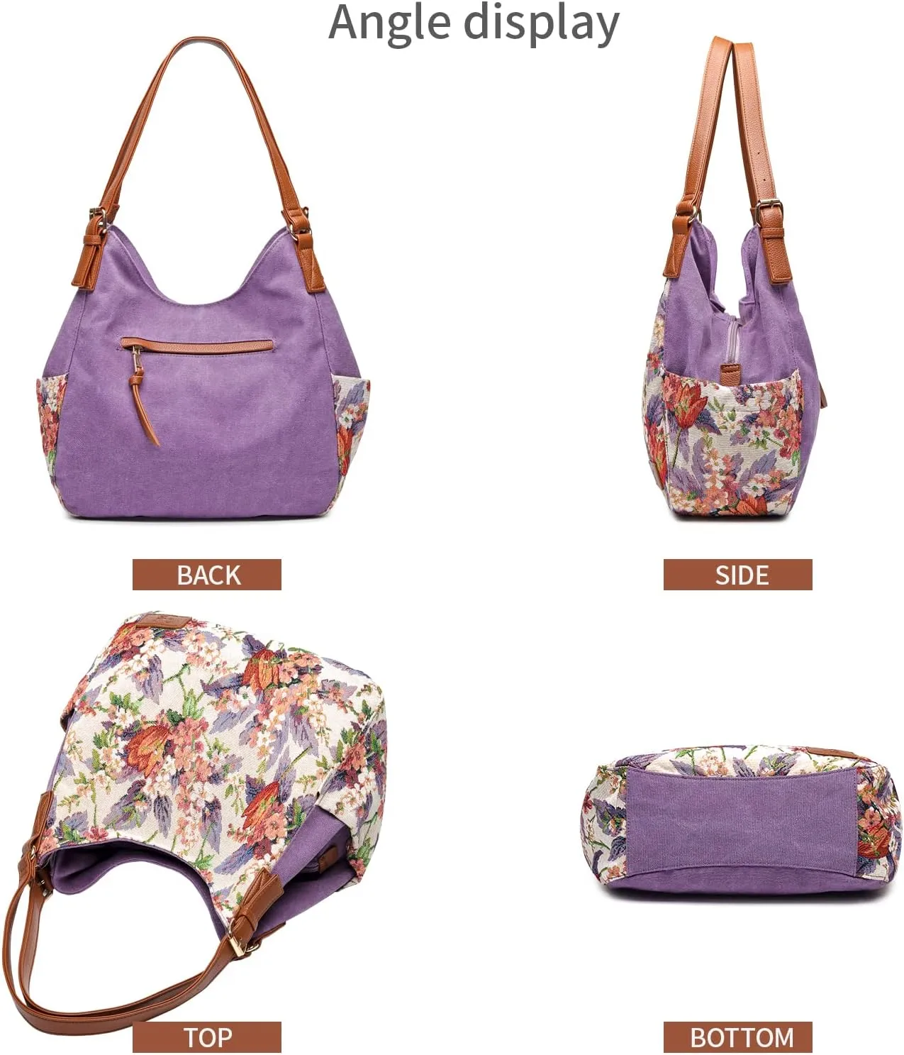 Worldlyda Women Canvas Hobo Purse Multi Pocket Tote Shopper Shoulder Bag Casual Top Handle handbag with Embroidery Ethnic