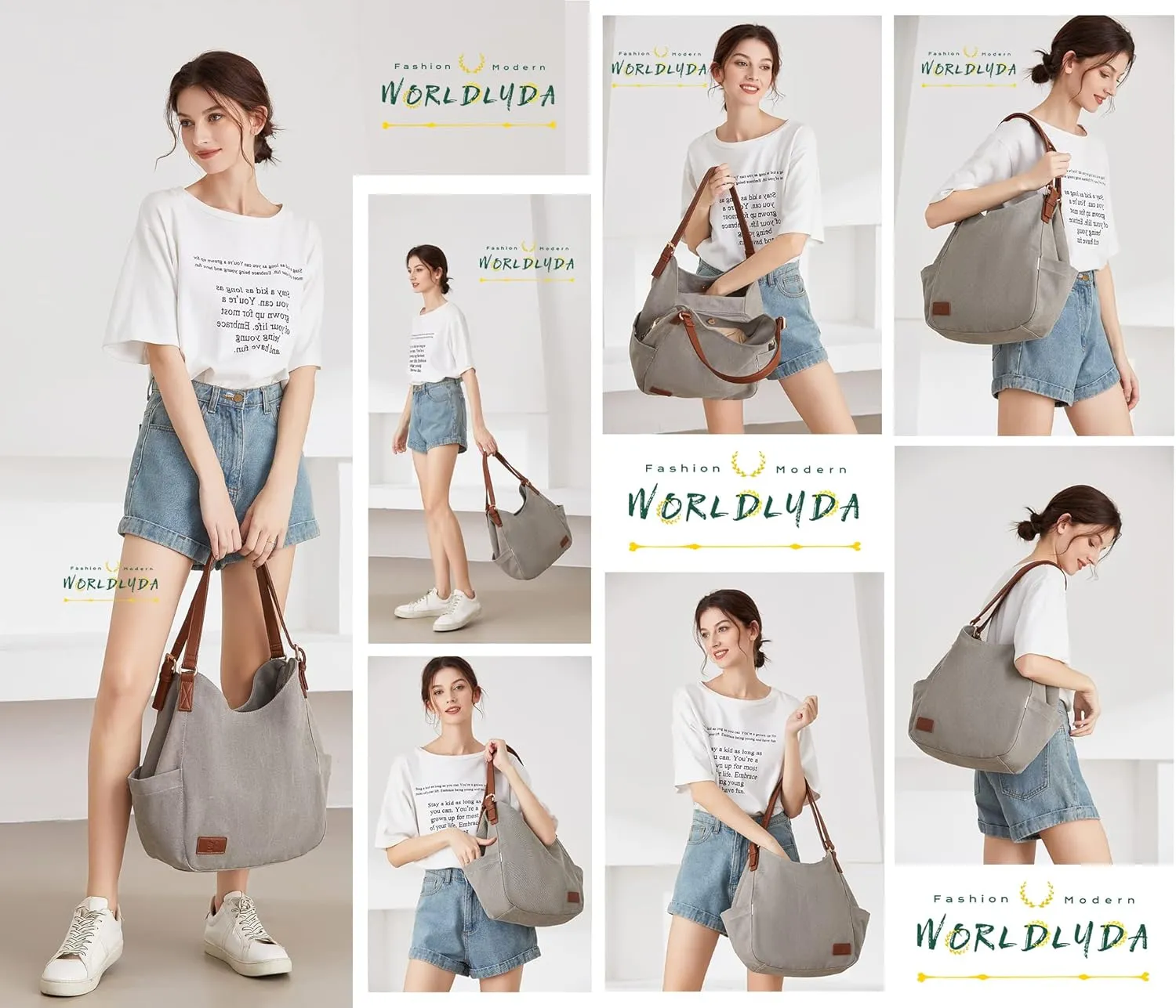 Worldlyda Women Canvas Hobo Purse Multi Pocket Tote Shopper Shoulder Bag Casual Top Handle handbag with Embroidery Ethnic