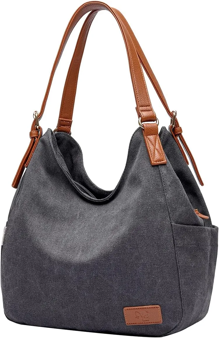 Worldlyda Women Canvas Hobo Purse Multi Pocket Tote Shopper Shoulder Bag Casual Top Handle handbag with Embroidery Ethnic