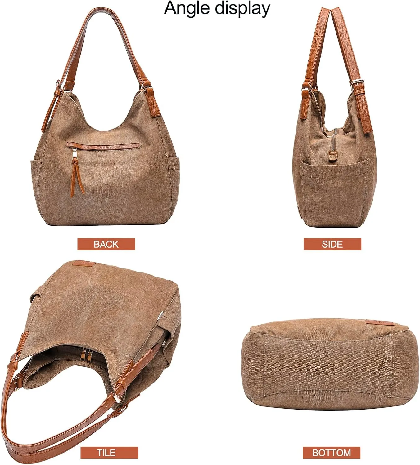 Worldlyda Women Canvas Hobo Purse Multi Pocket Tote Shopper Shoulder Bag Casual Top Handle handbag with Embroidery Ethnic