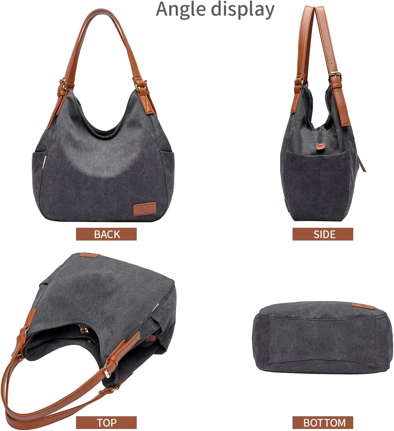 Worldlyda Women Canvas Hobo Purse Multi Pocket Tote Shopper Shoulder Bag Casual Top Handle handbag with Embroidery Ethnic