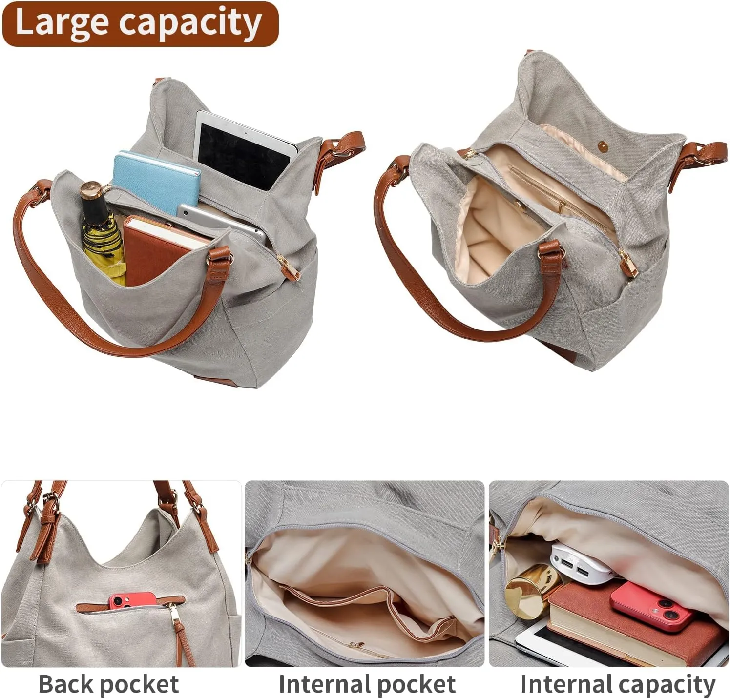 Worldlyda Women Canvas Hobo Purse Multi Pocket Tote Shopper Shoulder Bag Casual Top Handle handbag with Embroidery Ethnic