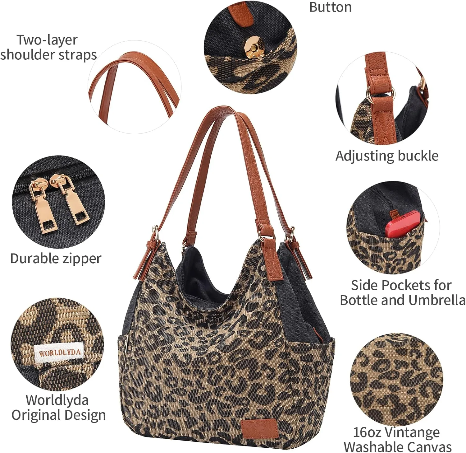 Worldlyda Women Canvas Hobo Purse Multi Pocket Tote Shopper Shoulder Bag Casual Top Handle handbag with Embroidery Ethnic