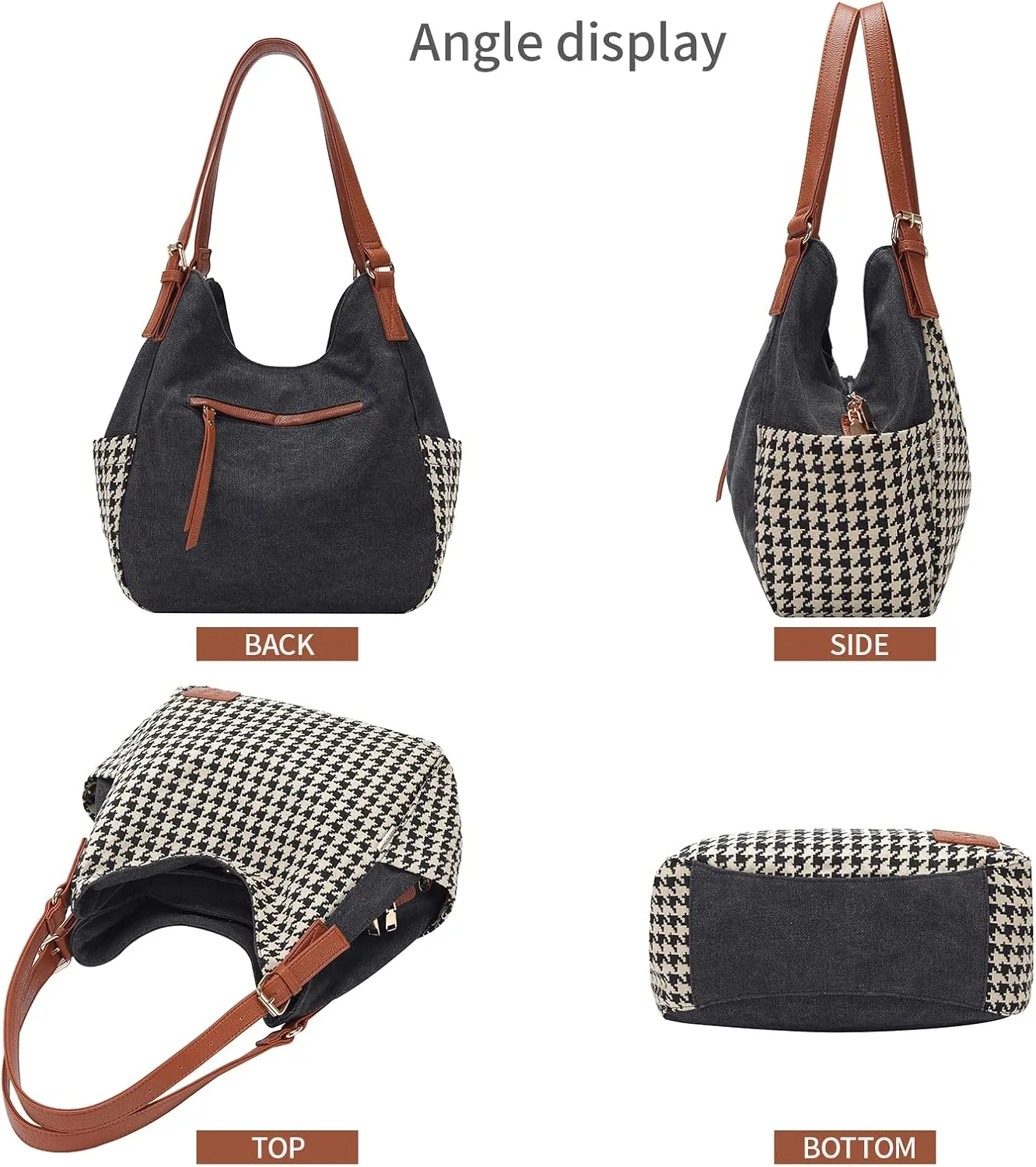 Worldlyda Women Canvas Hobo Purse Multi Pocket Tote Shopper Shoulder Bag Casual Top Handle handbag with Embroidery Ethnic