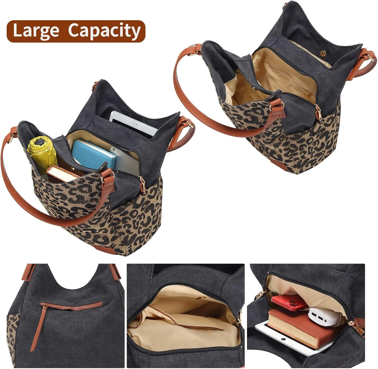 Worldlyda Women Canvas Hobo Purse Multi Pocket Tote Shopper Shoulder Bag Casual Top Handle handbag with Embroidery Ethnic