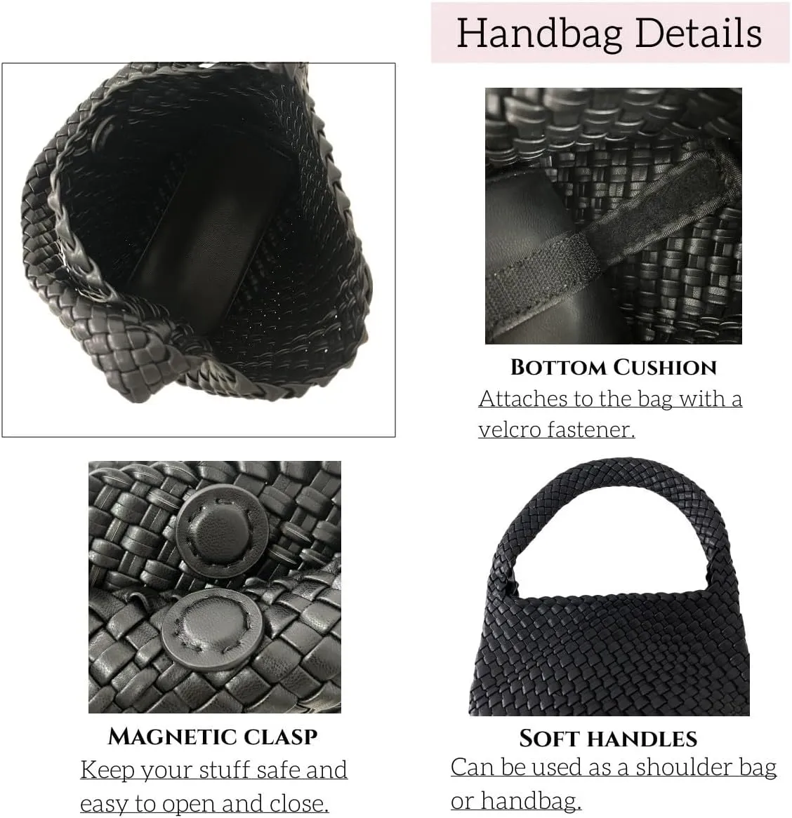 Woven Handbag for Woman Vegan Leather Hand Woven Shoulderbag and Purse Small Fashion Shopper Bag