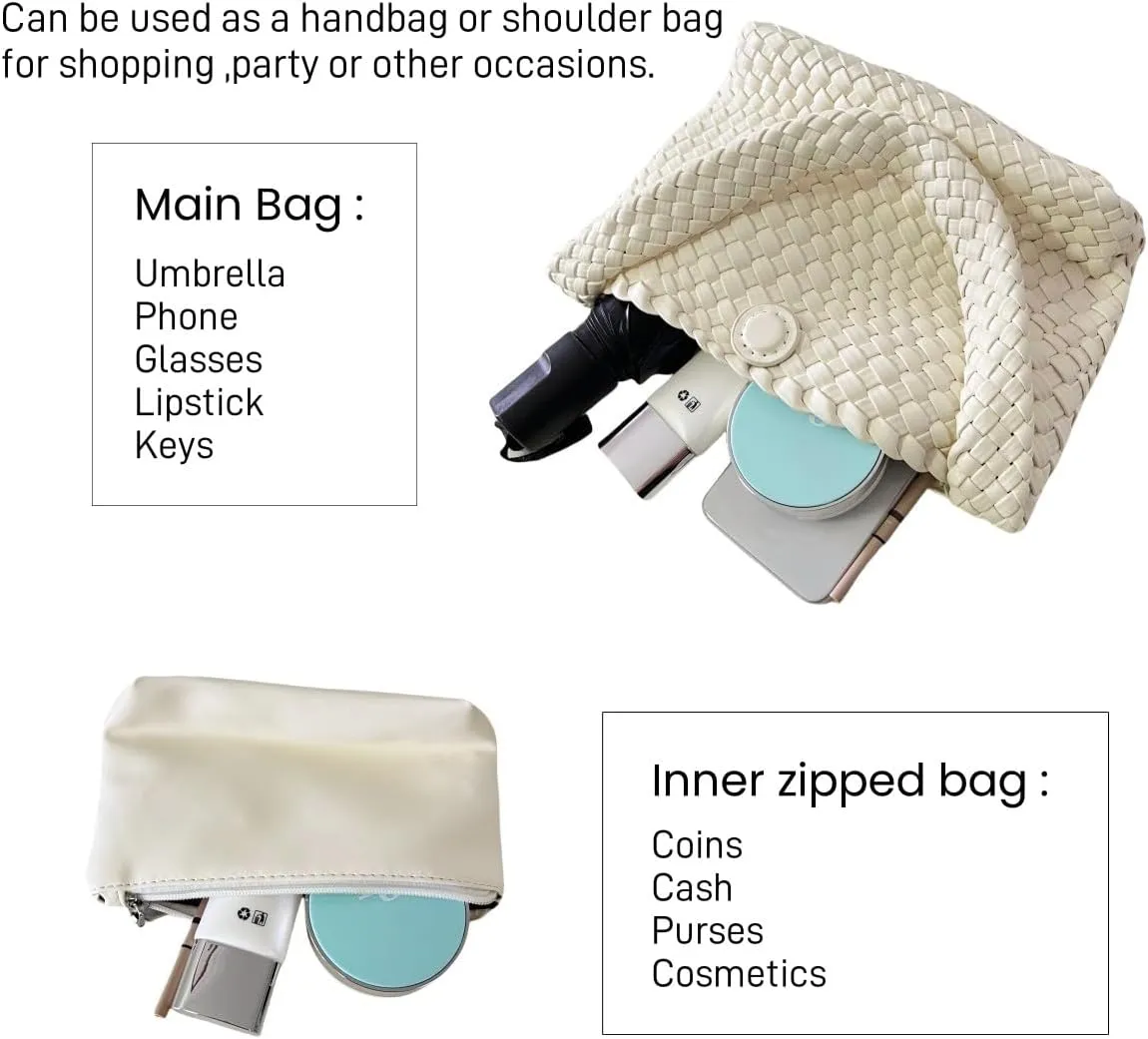 Woven Handbag for Woman Vegan Leather Hand Woven Shoulderbag and Purse Small Fashion Shopper Bag
