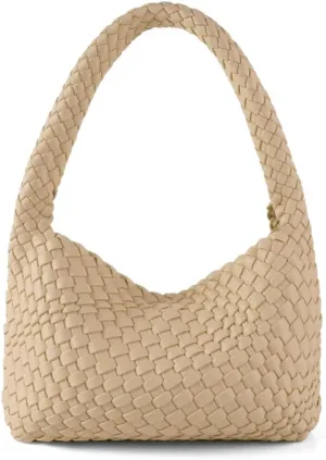 Woven Handbag for Woman Vegan Leather Hand Woven Shoulderbag and Purse Small Fashion Shopper Bag