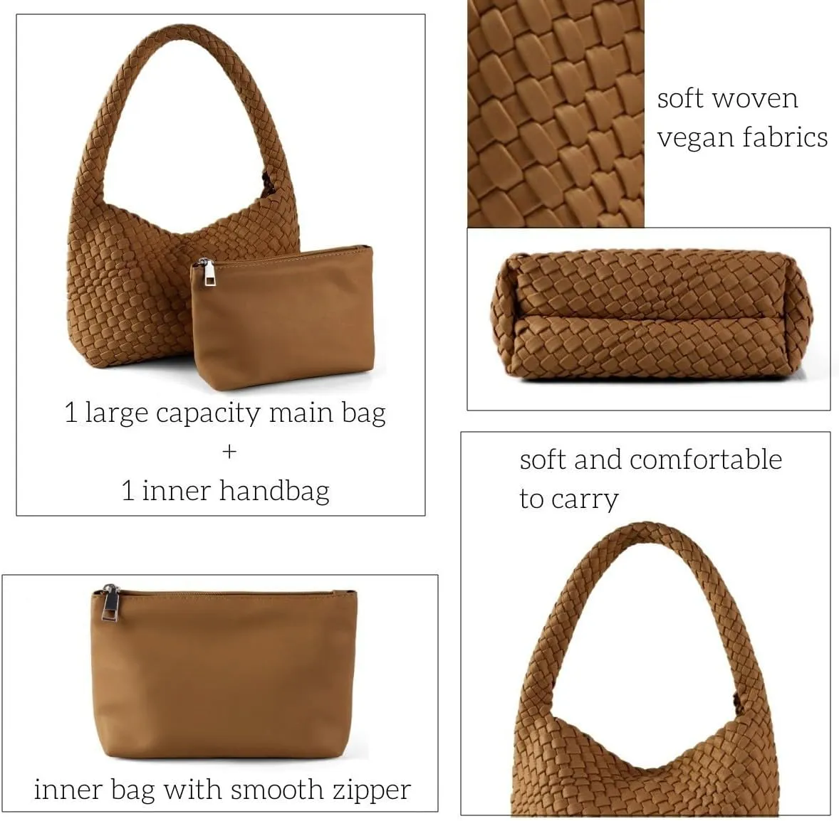 Woven Handbag for Woman Vegan Leather Hand Woven Shoulderbag and Purse Small Fashion Shopper Bag