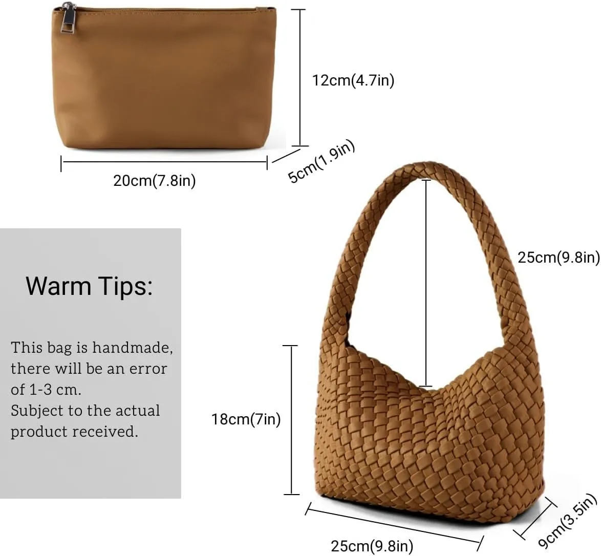 Woven Handbag for Woman Vegan Leather Hand Woven Shoulderbag and Purse Small Fashion Shopper Bag