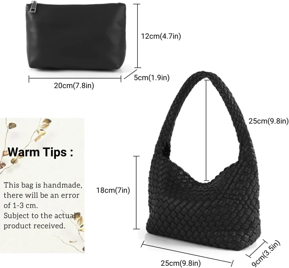 Woven Handbag for Woman Vegan Leather Hand Woven Shoulderbag and Purse Small Fashion Shopper Bag