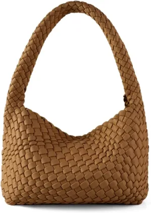 Woven Handbag for Woman Vegan Leather Hand Woven Shoulderbag and Purse Small Fashion Shopper Bag