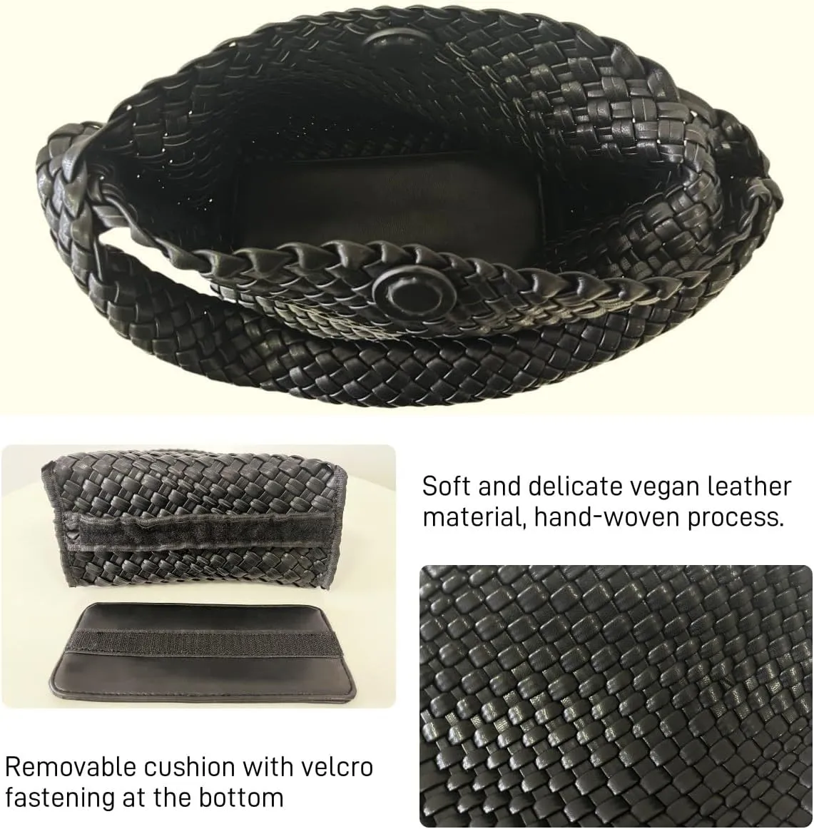 Woven Handbag for Woman Vegan Leather Hand Woven Shoulderbag and Purse Small Fashion Shopper Bag