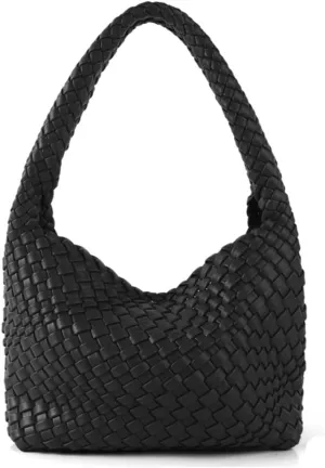 Woven Handbag for Woman Vegan Leather Hand Woven Shoulderbag and Purse Small Fashion Shopper Bag