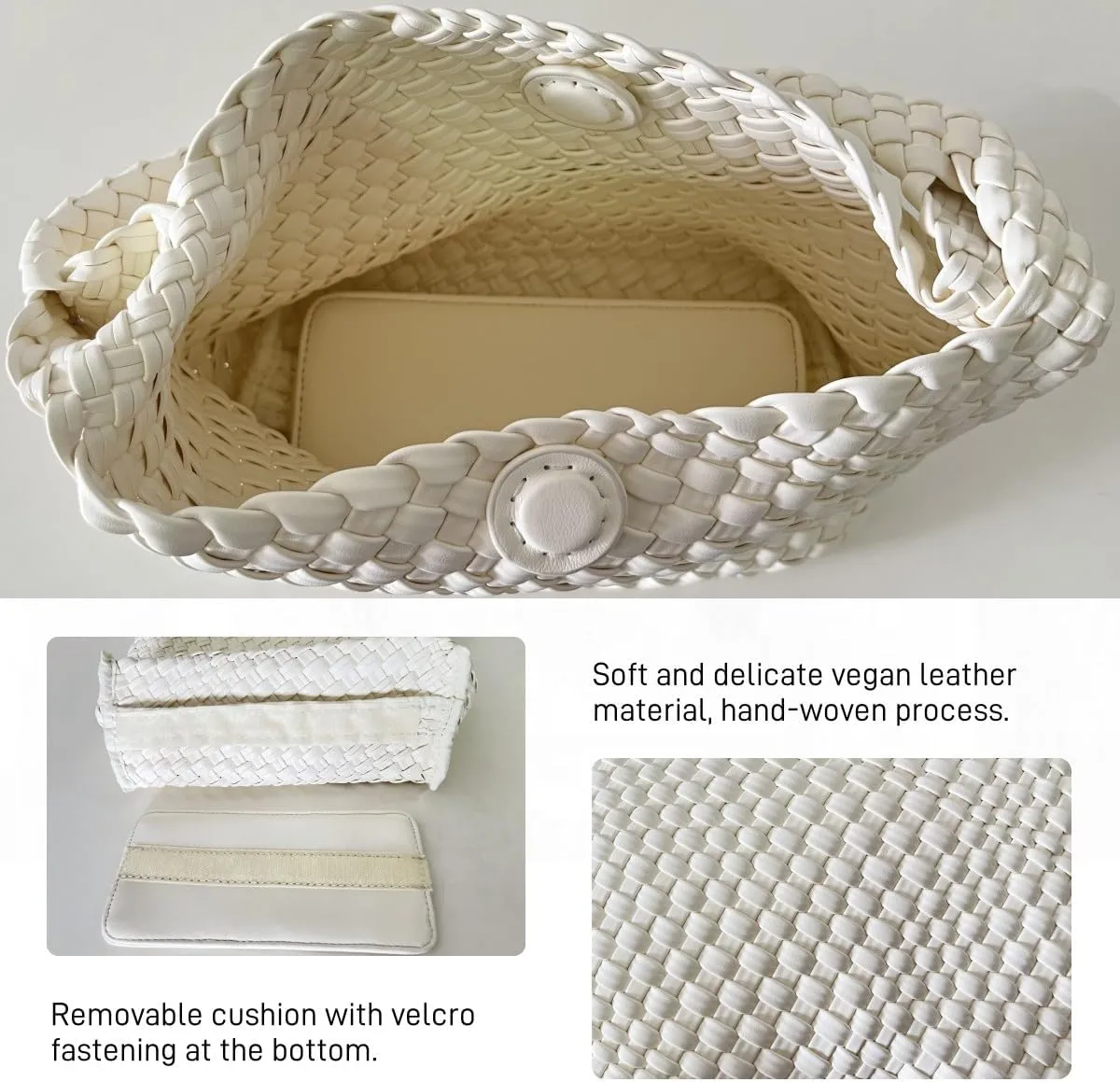 Woven Handbag for Woman Vegan Leather Hand Woven Shoulderbag and Purse Small Fashion Shopper Bag