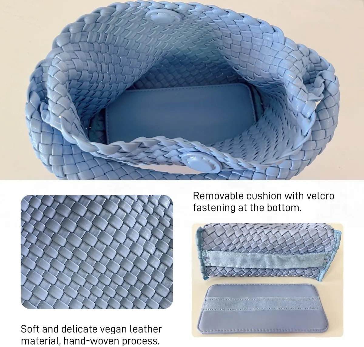 Woven Handbag for Woman Vegan Leather Hand Woven Shoulderbag and Purse Small Fashion Shopper Bag